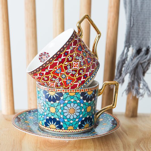 Moroccan Style Luxury Coffee Cup And Saucer Set With Gold