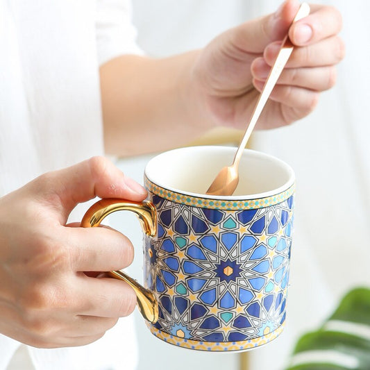 Moroccan style gold painted ceramic mug milk cup